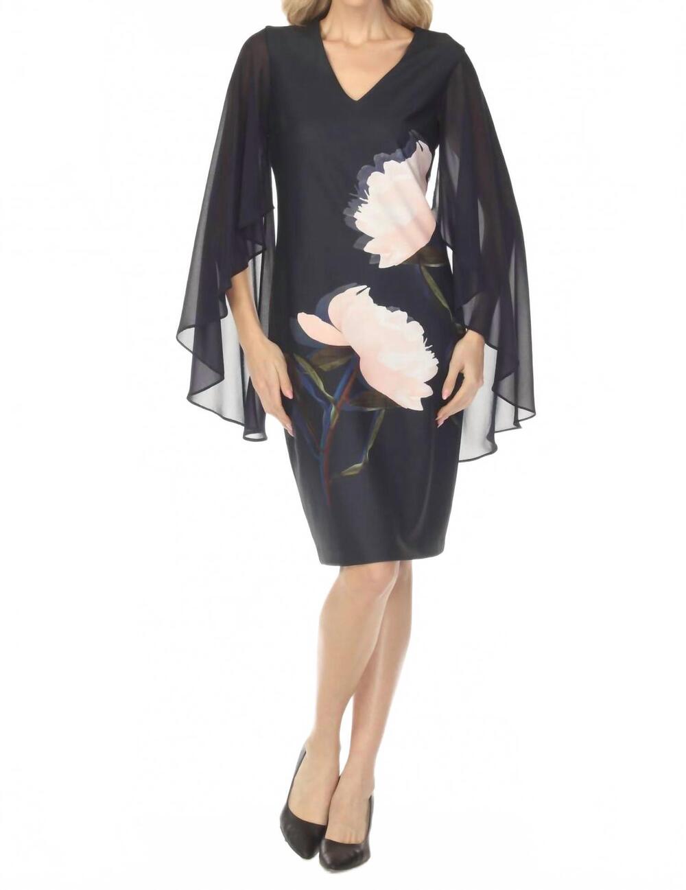 NEW JOSEPH RIBKOFF chiffon cape sleeves floral dress